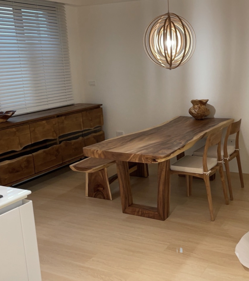 柚木收納櫃 雨木餐桌 柚木餐椅 長椅