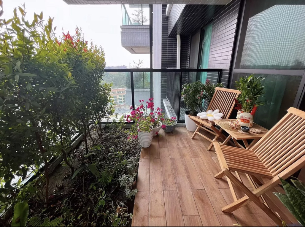 陽台柚木折疊桌椅組